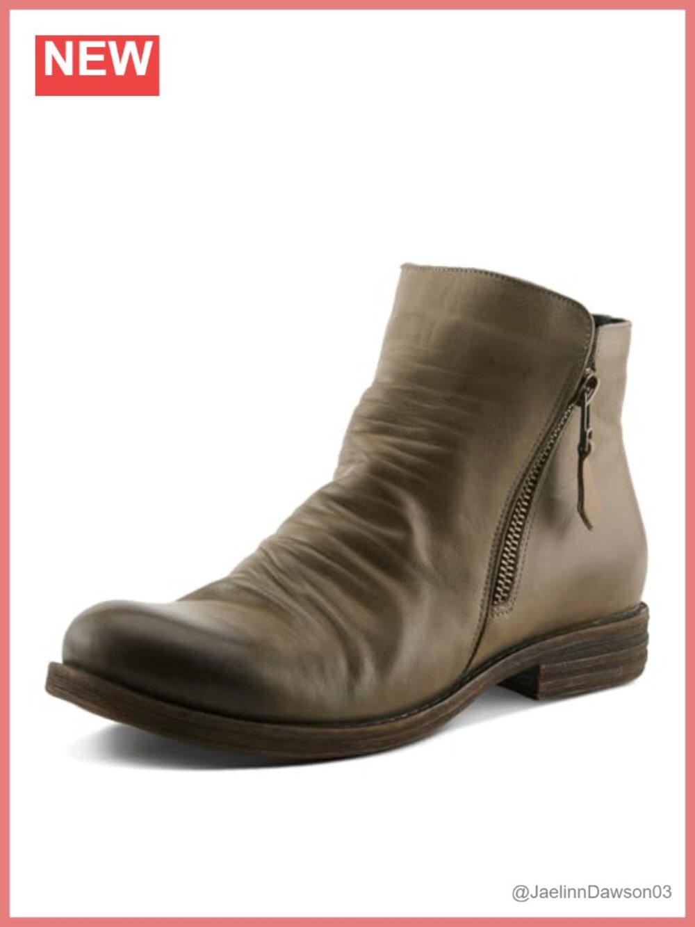 Genuine Leather Ankle Booties with Ruching Detail & Zippers Low Heel